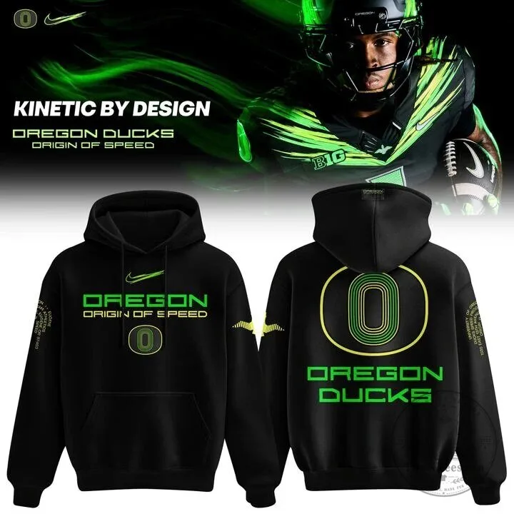 Oregon Ducks Black Pullover Hoodie with Origin of Speed Design