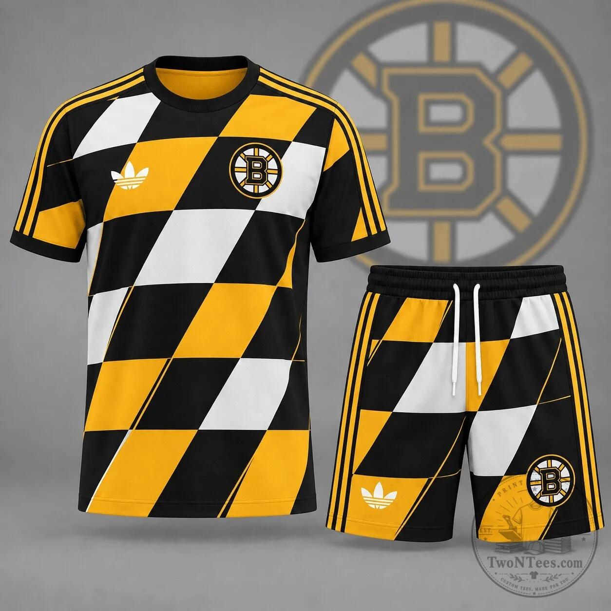 Boston Bruins Geometric Colorblock Black and Gold T-Shirt and Shorts Set