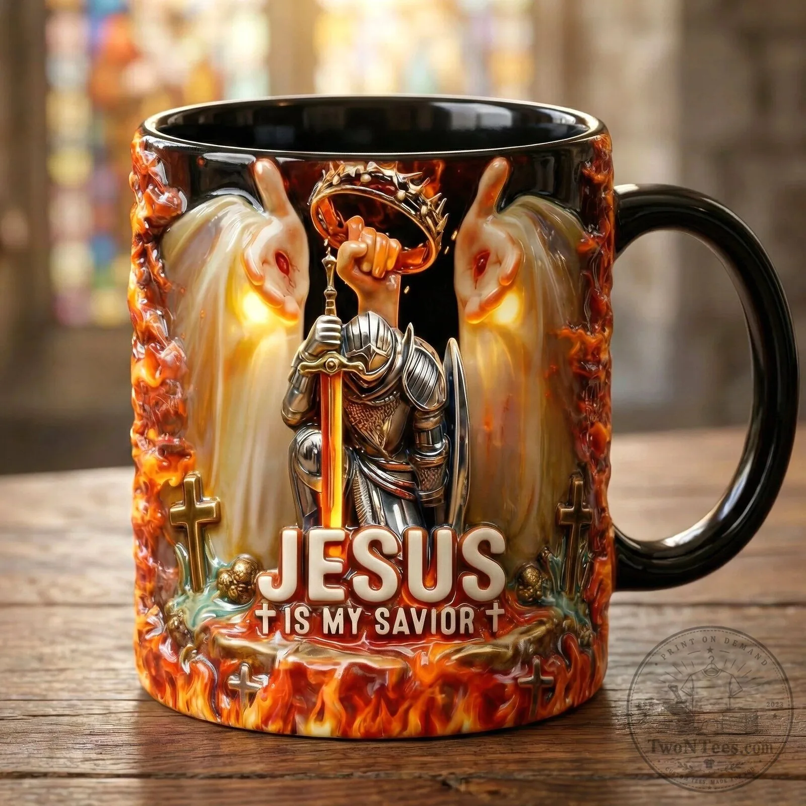 Kneeling Templar Knight Warrior and Jesus is My Savior Christian Mug