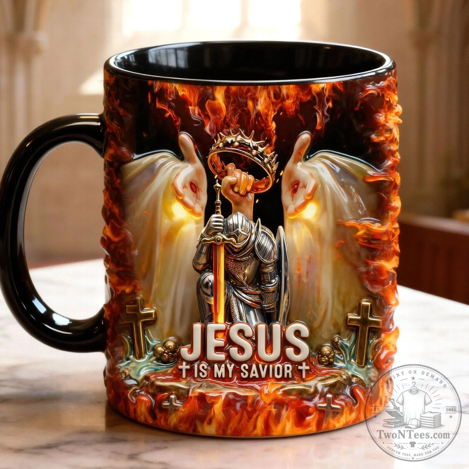 Kneeling Templar Knight Warrior and Jesus is My Savior Christian Mug 5 Kneeling Templar Knight Warrior and Jesus is My Savior Christian Mug