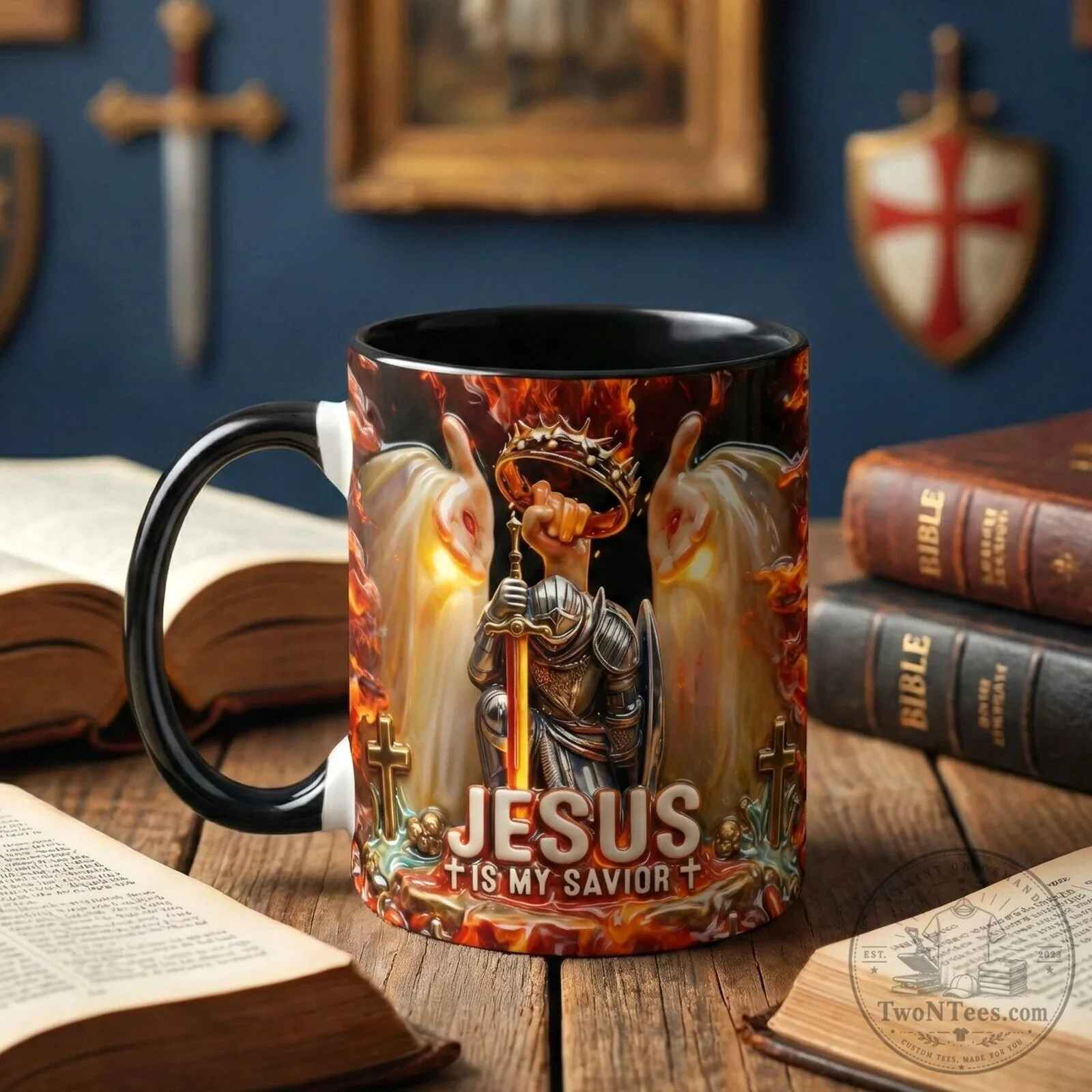 Kneeling Templar Knight Warrior and Jesus is My Savior Christian Mug 6 Kneeling Templar Knight Warrior and Jesus is My Savior Christian Mug