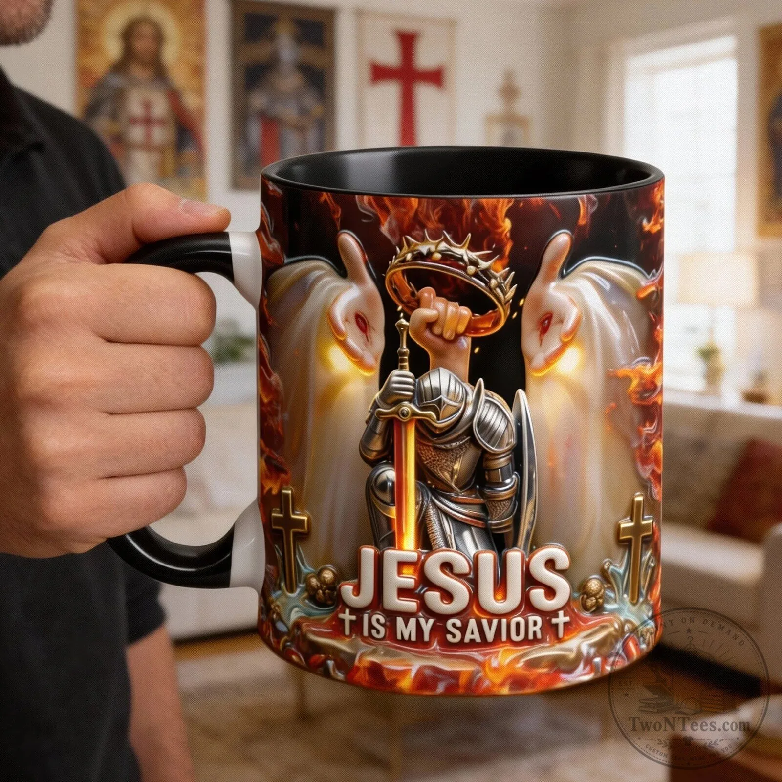 Kneeling Templar Knight Warrior and Jesus is My Savior Christian Mug 7 Kneeling Templar Knight Warrior and Jesus is My Savior Christian Mug