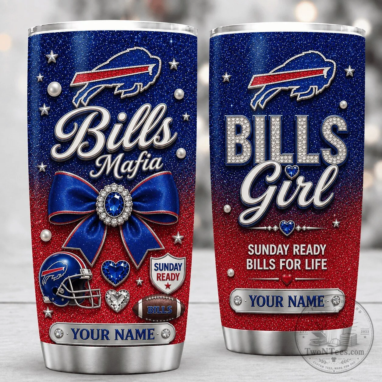 Buffalo Bills Mafia Girl Personalized Glitter Stainless Steel Tumbler