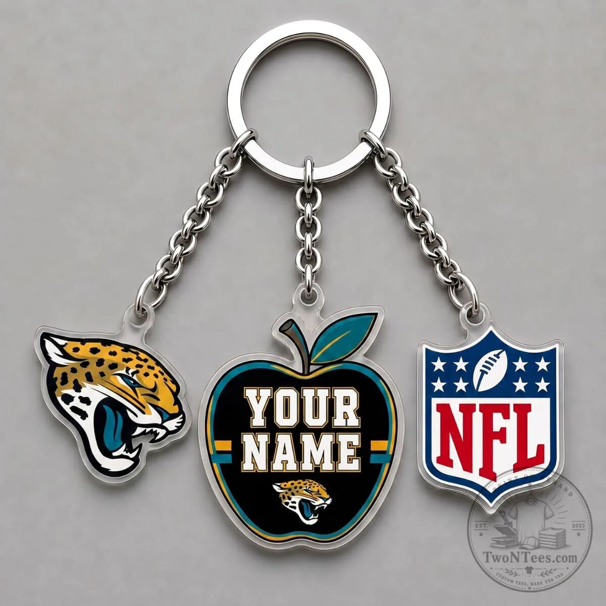 Jacksonville Jaguars Personalized Apple Triple Charm Keychain