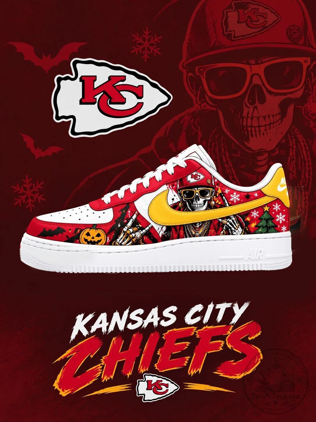 Kansas City Chiefs Halloween Christmas Skeleton Custom Design Shoes