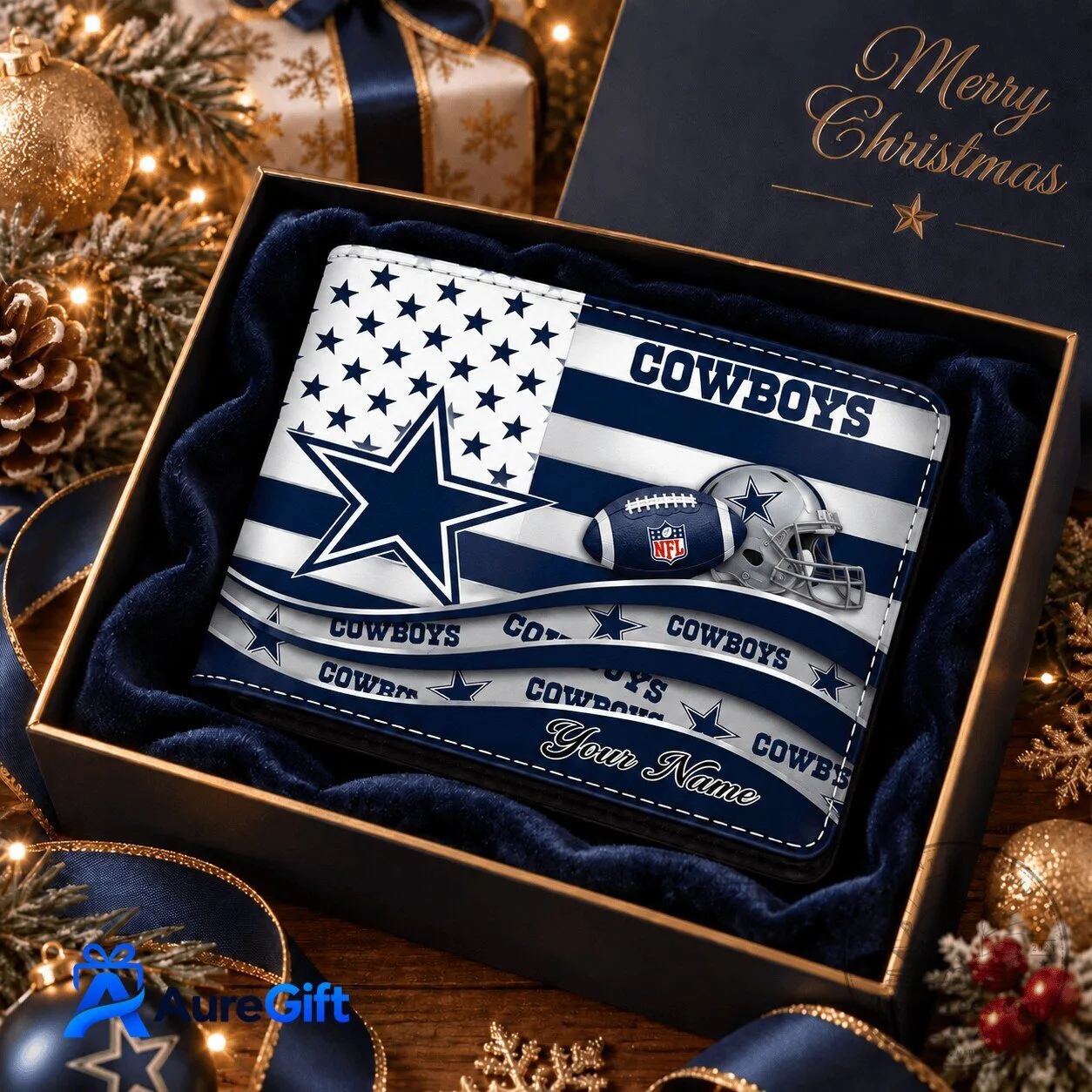 Dallas Cowboys Christmas Kick Off Personalized American Flag Football Wallet