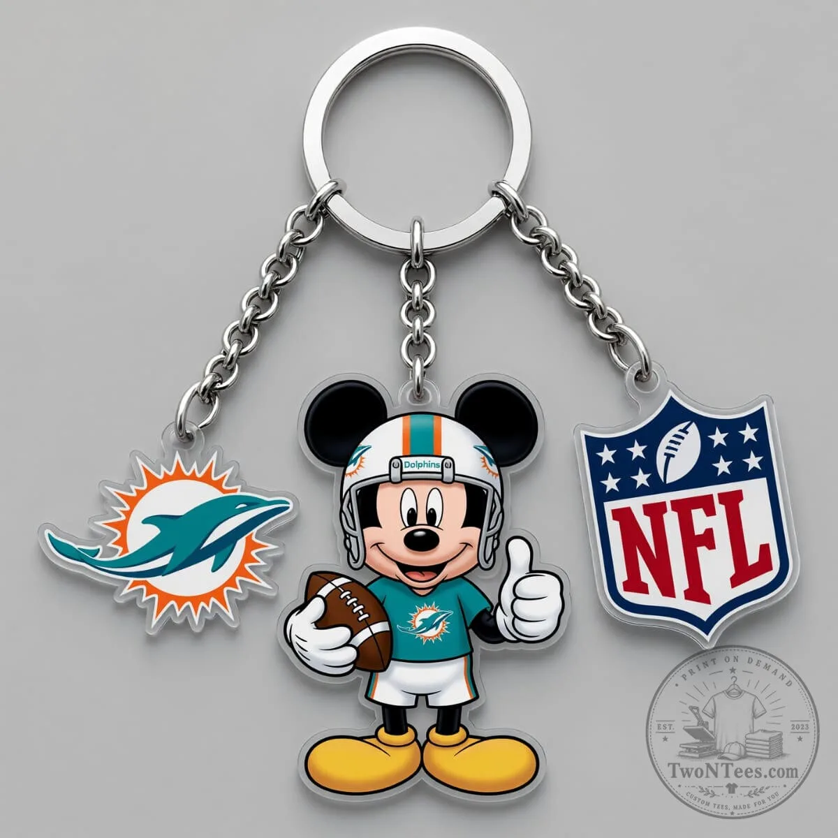 Miami Dolphins Mickey Mouse National Football League Triple Charm Keychain