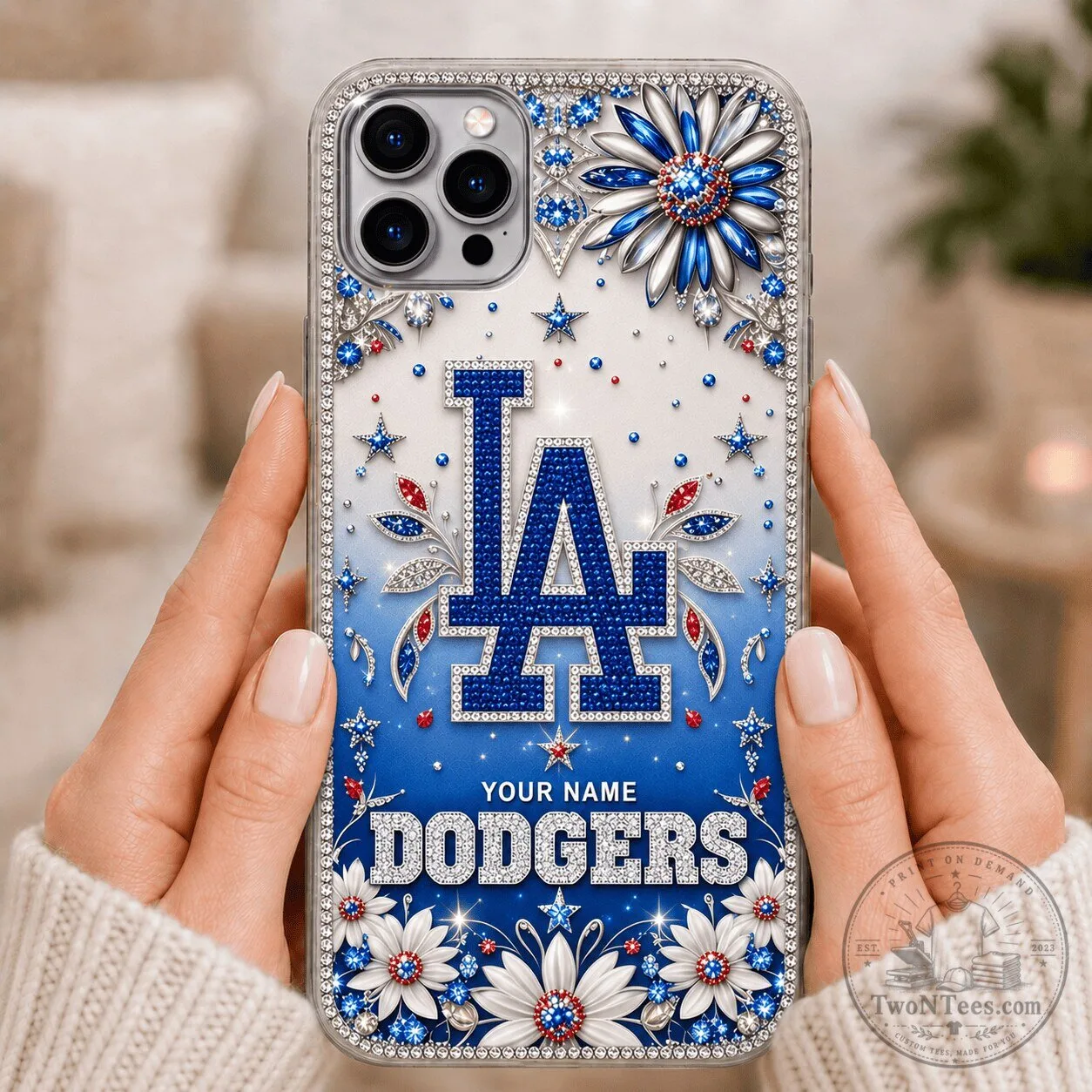 Los Angeles Dodgers Personalized Floral Design Phone Case