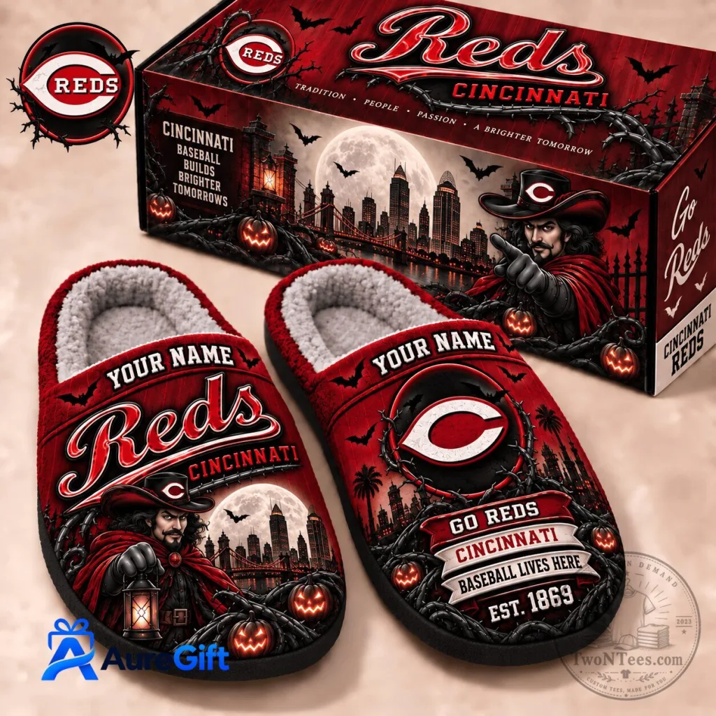 Cincinnati Reds Halloween Baseball Team Logo Personalized Gift Slippers Cincinnati Reds Halloween Baseball Team Logo Personalized Gift Slippers