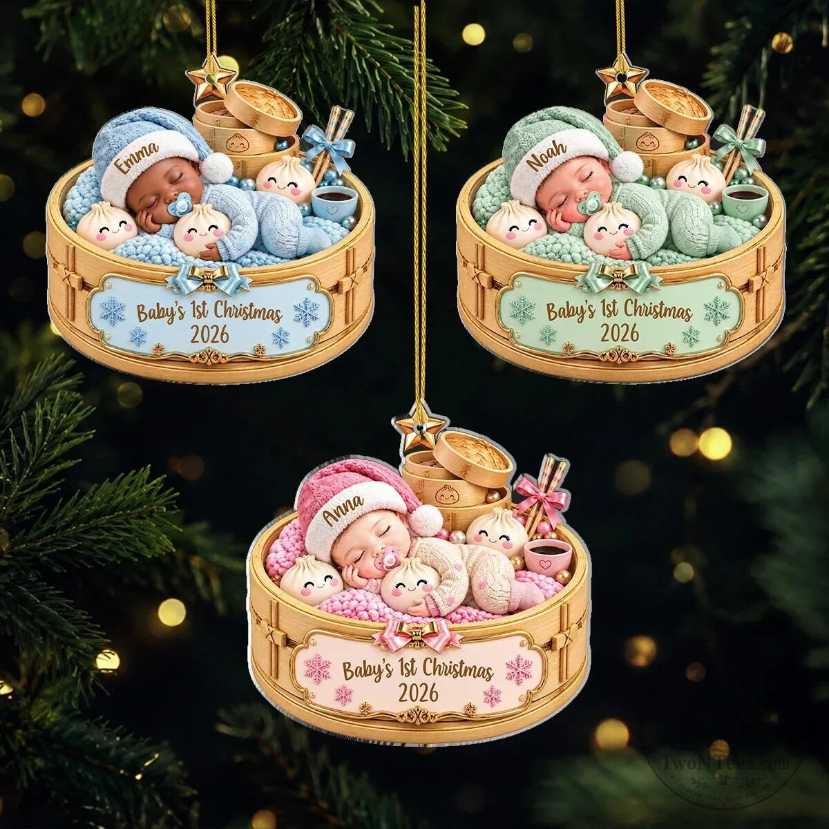 Baby's First Christmas Personalized Dumpling Basket Ornament