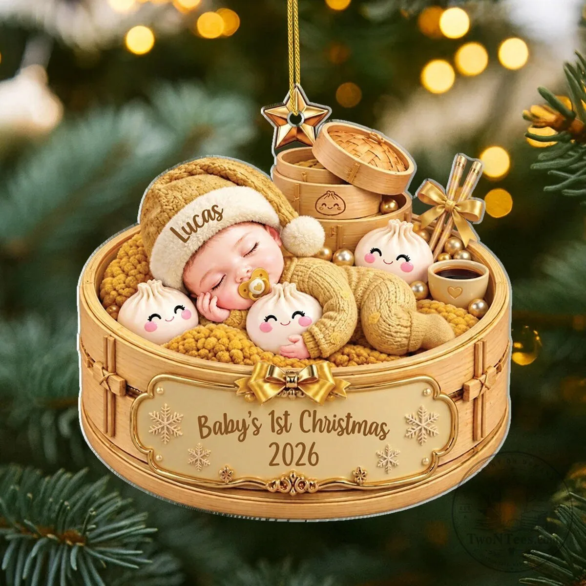 Baby's First Christmas Personalized Dumpling Basket Ornament 5 Baby
