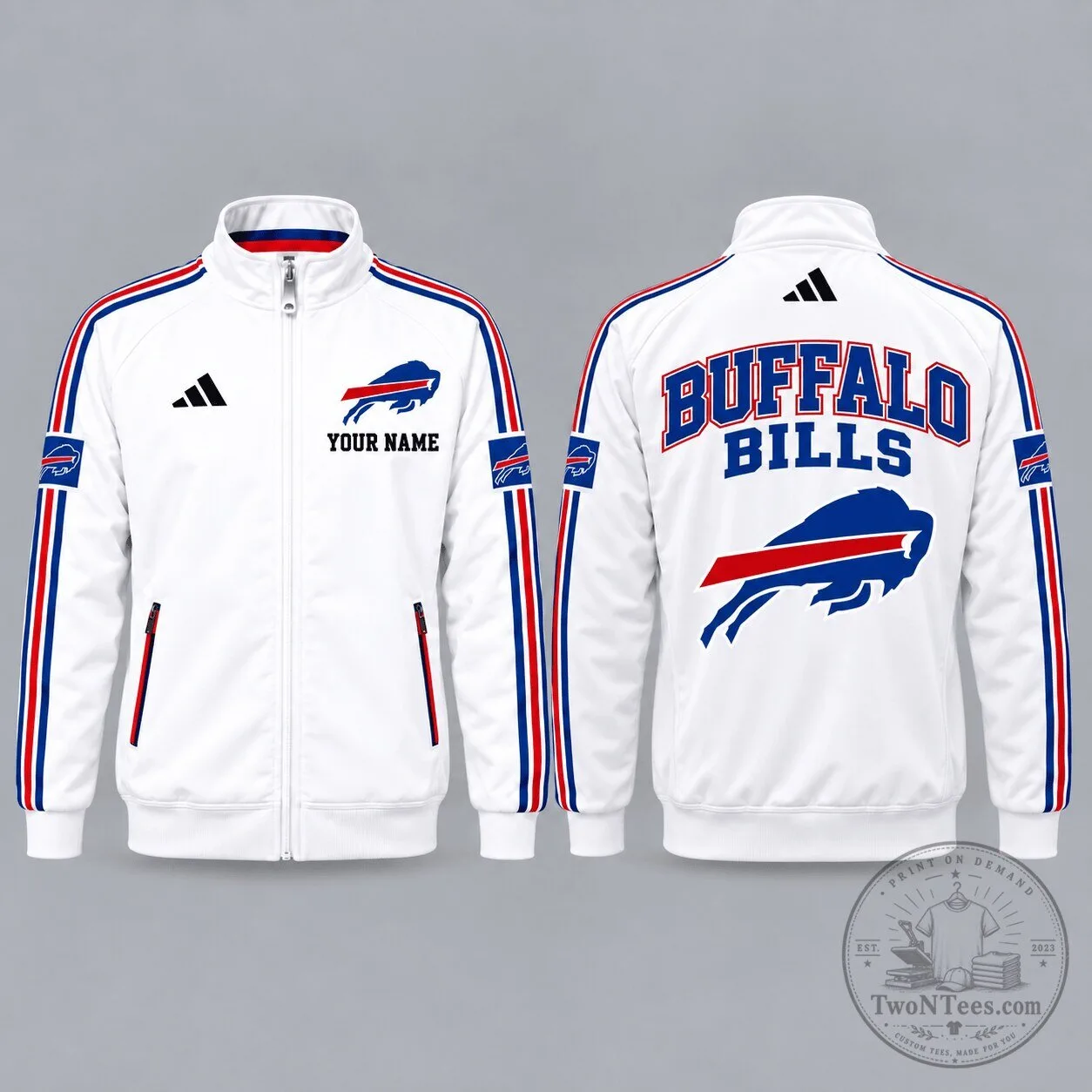Buffalo Bills Personalized White Stripes Full-Zip Casual Jacket