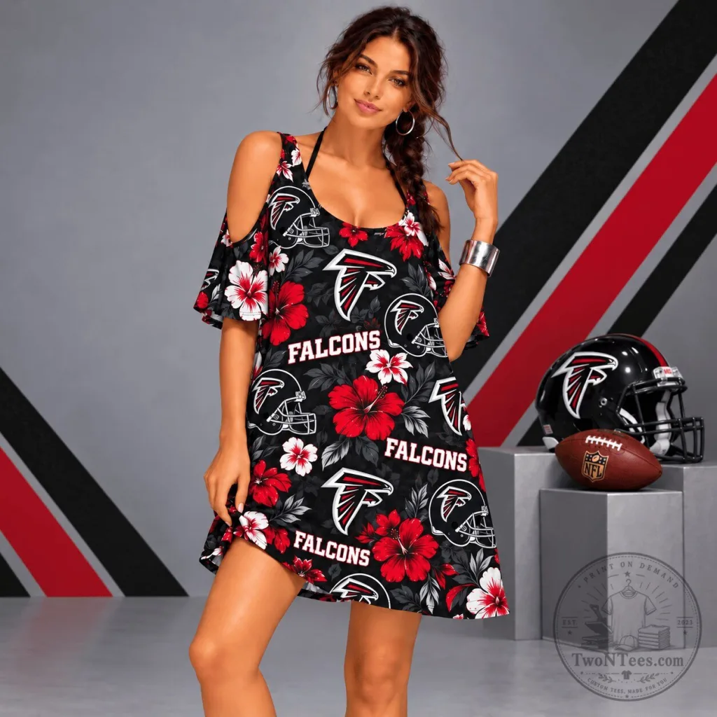Atlanta Falcons NFL Floral Cold Shoulder Dress for Women Atlanta Falcons NFL Floral Cold Shoulder Dress for Women