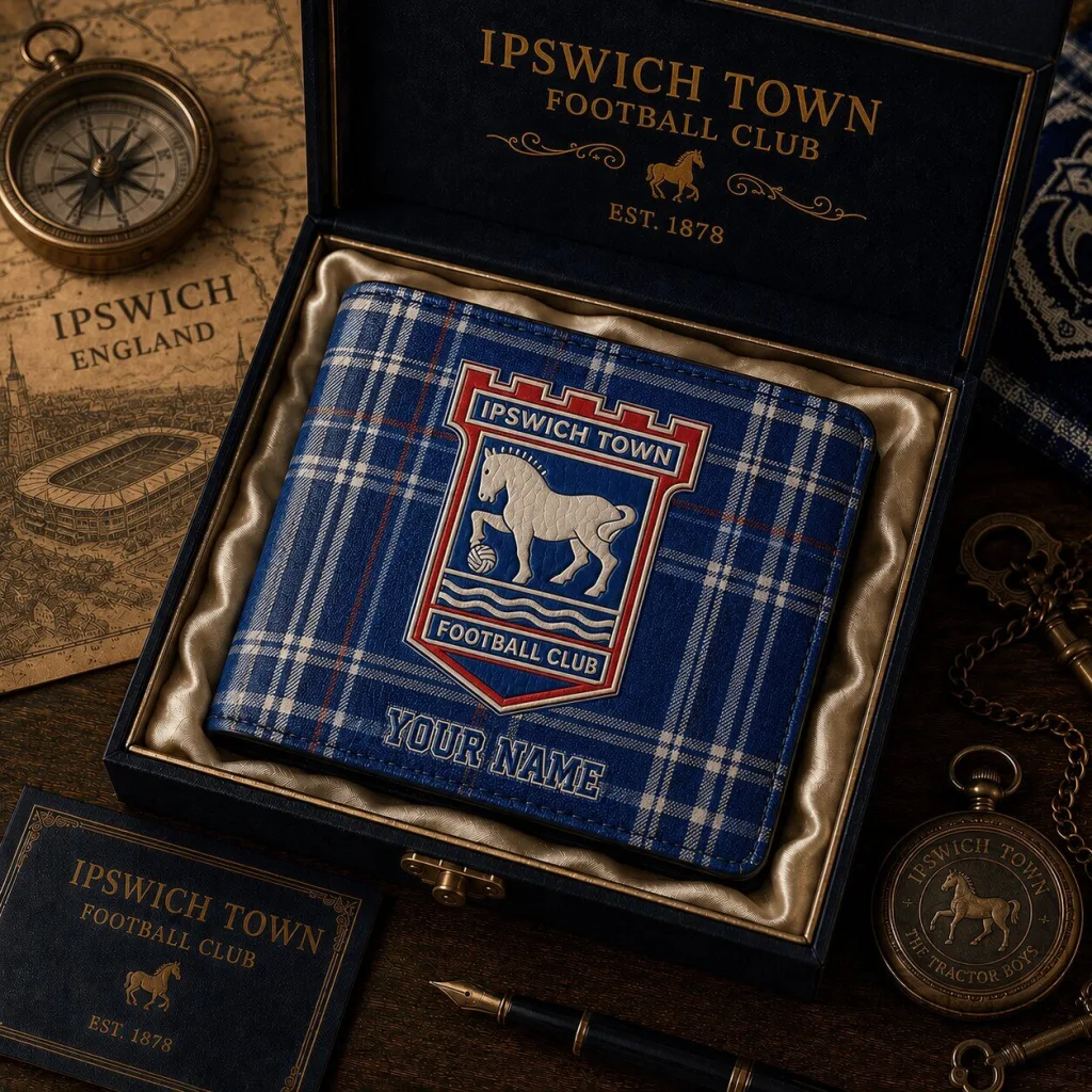 Ipswich Town Football Club Blue Plaid Custom Name Bi-Fold Wallet Ipswich Town Football Club Blue Plaid Custom Name Bi-Fold Wallet