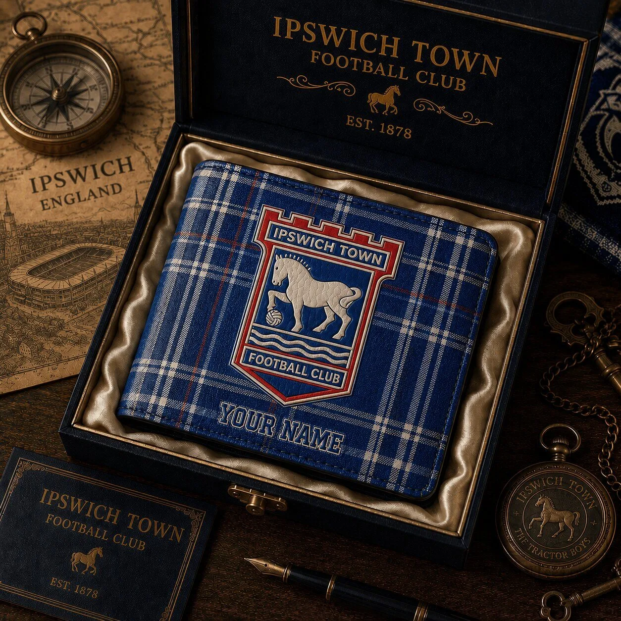 Ipswich Town Football Club Blue Plaid Custom Name Bi-Fold Wallet 1 Ipswich Town Football Club Blue Plaid Custom Name Bi-Fold Wallet