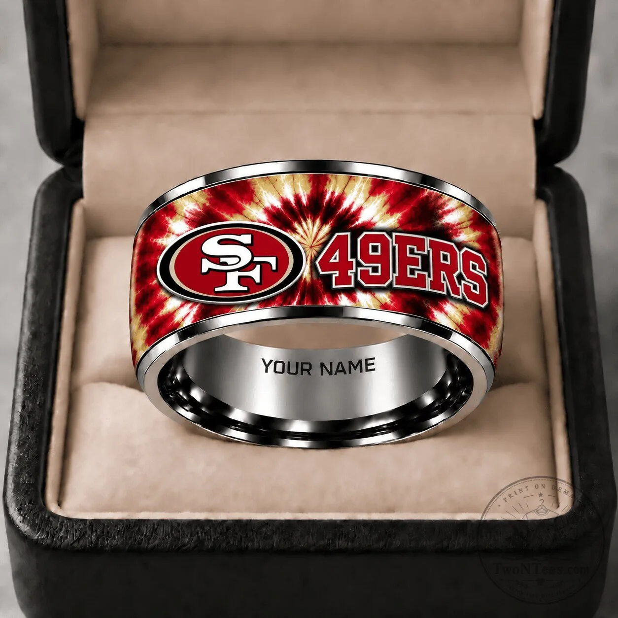 San Francisco 49ers Tie Dye Logo Personalized Tungsten Steel Ring