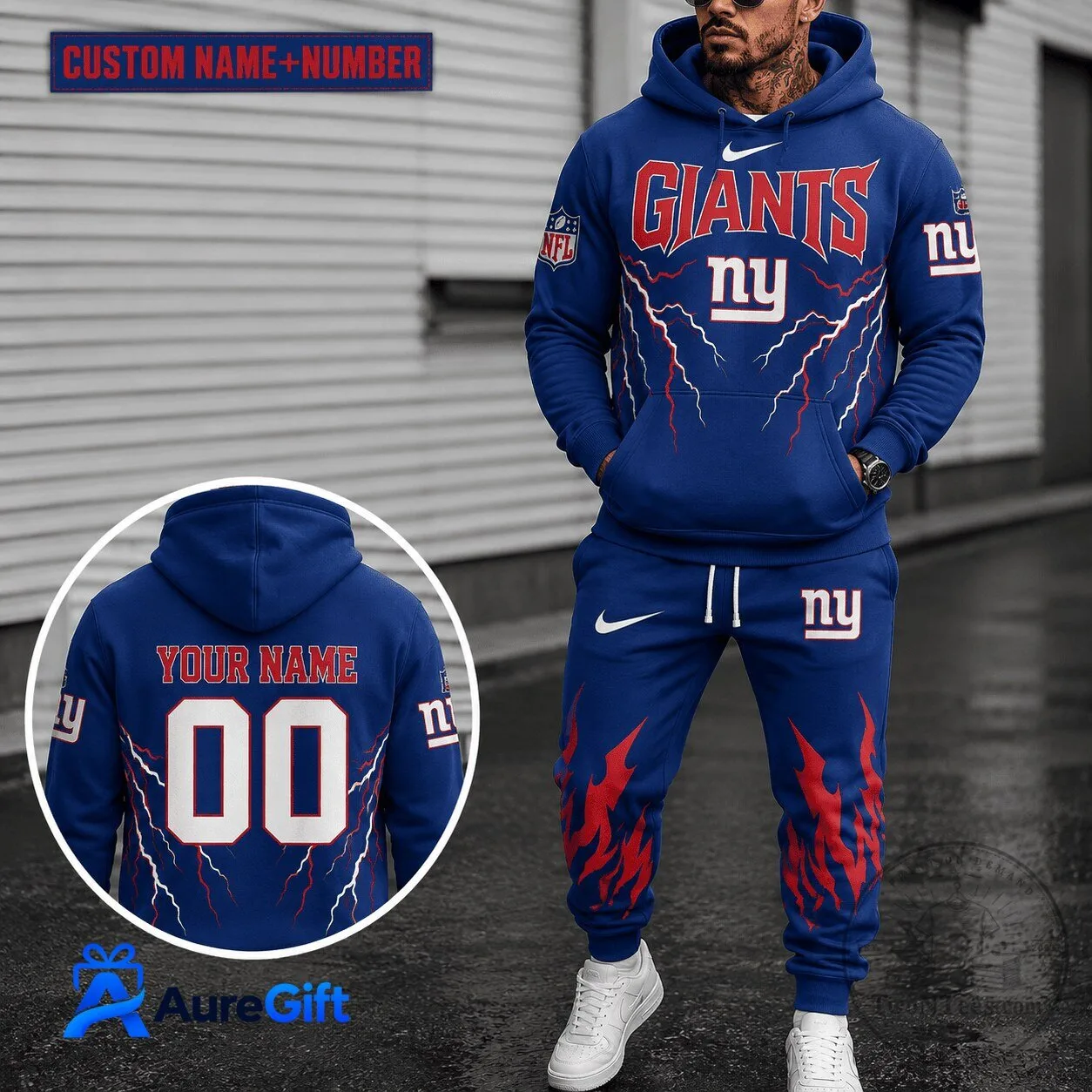 New York Giants NFL Custom Name Number Blue Hoodie and Sweatpants Set
