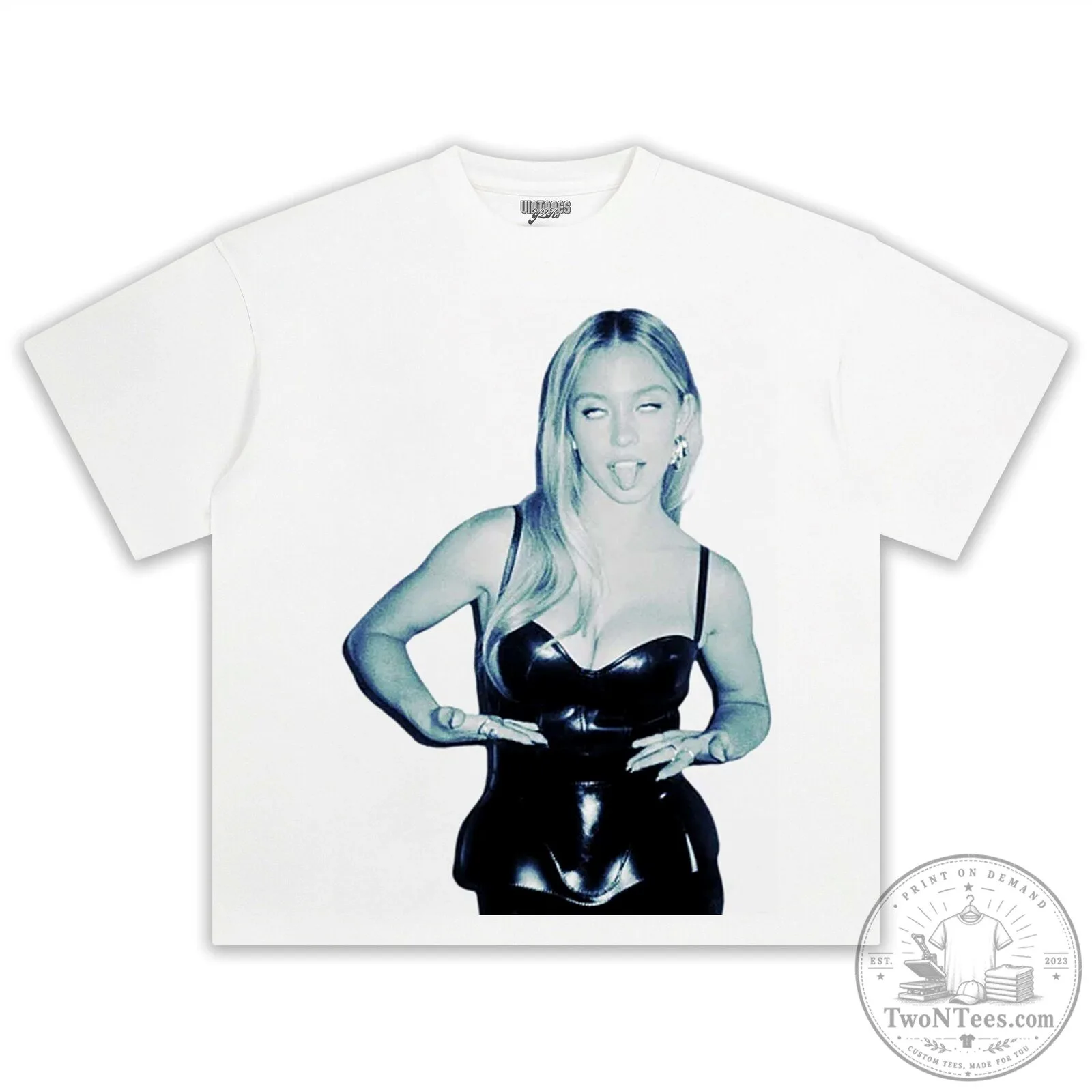 Graphic T-Shirt featuring Sydney Sweeney's Black and White Portrait 12 Graphic T-Shirt featuring Sydney Sweeney