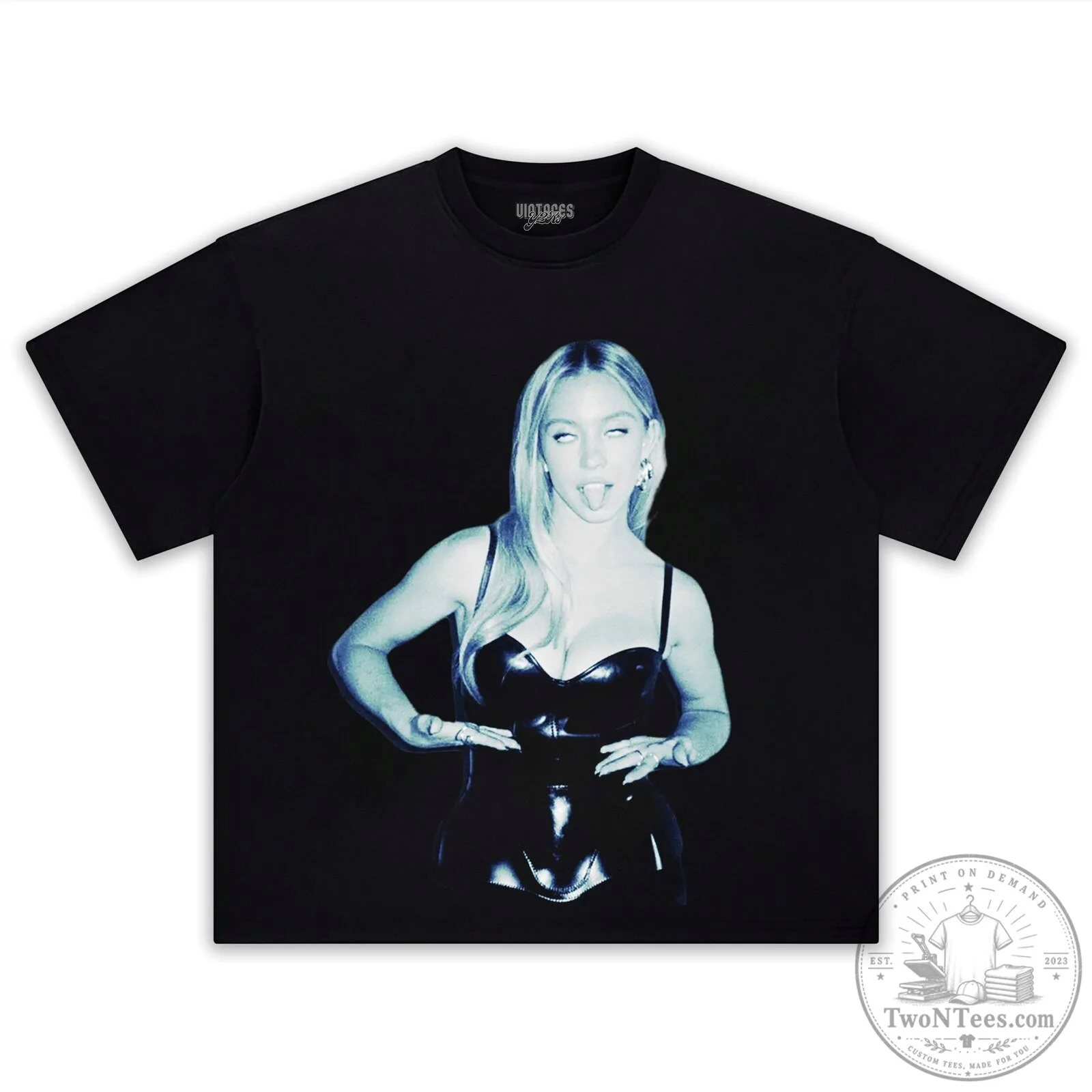 Graphic T-Shirt featuring Sydney Sweeney's Black and White Portrait 14 Graphic T-Shirt featuring Sydney Sweeney