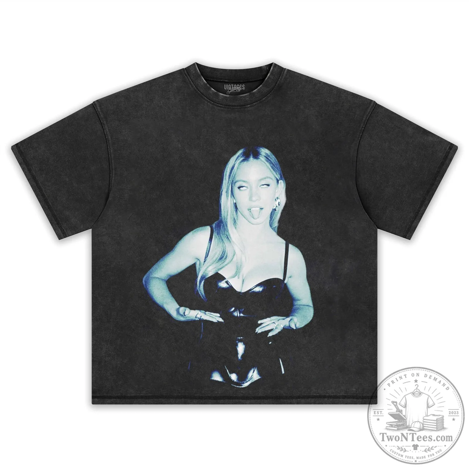 Graphic T-Shirt featuring Sydney Sweeney's Black and White Portrait 15 Graphic T-Shirt featuring Sydney Sweeney