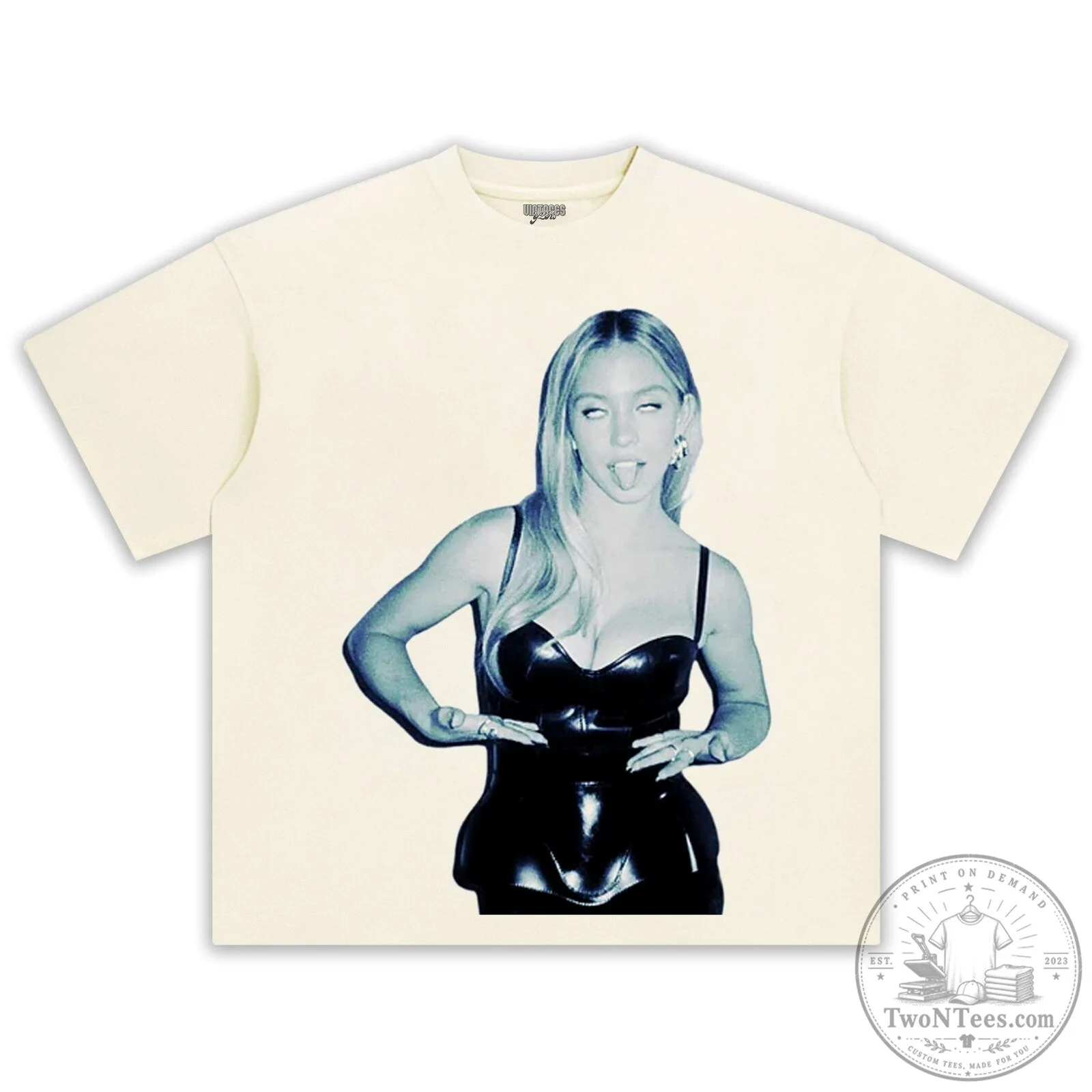 Graphic T-Shirt featuring Sydney Sweeney's Black and White Portrait 19 Graphic T-Shirt featuring Sydney Sweeney