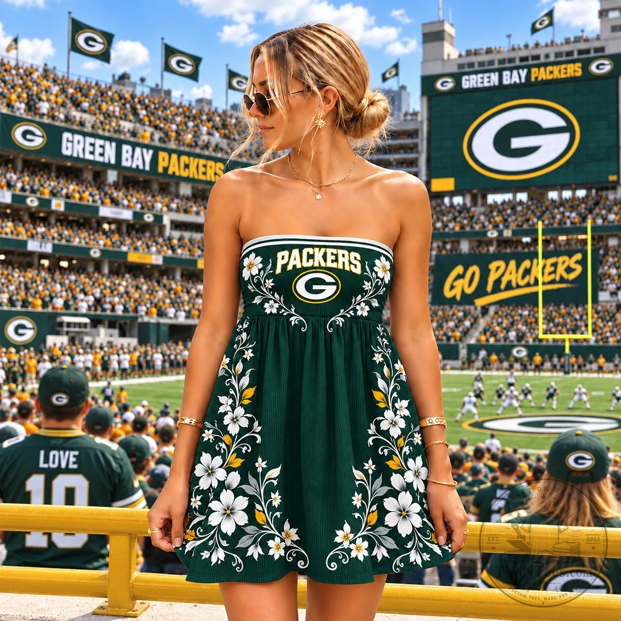 Green Bay Packers NFL Game Day Floral Strapless Mini Dress for Women