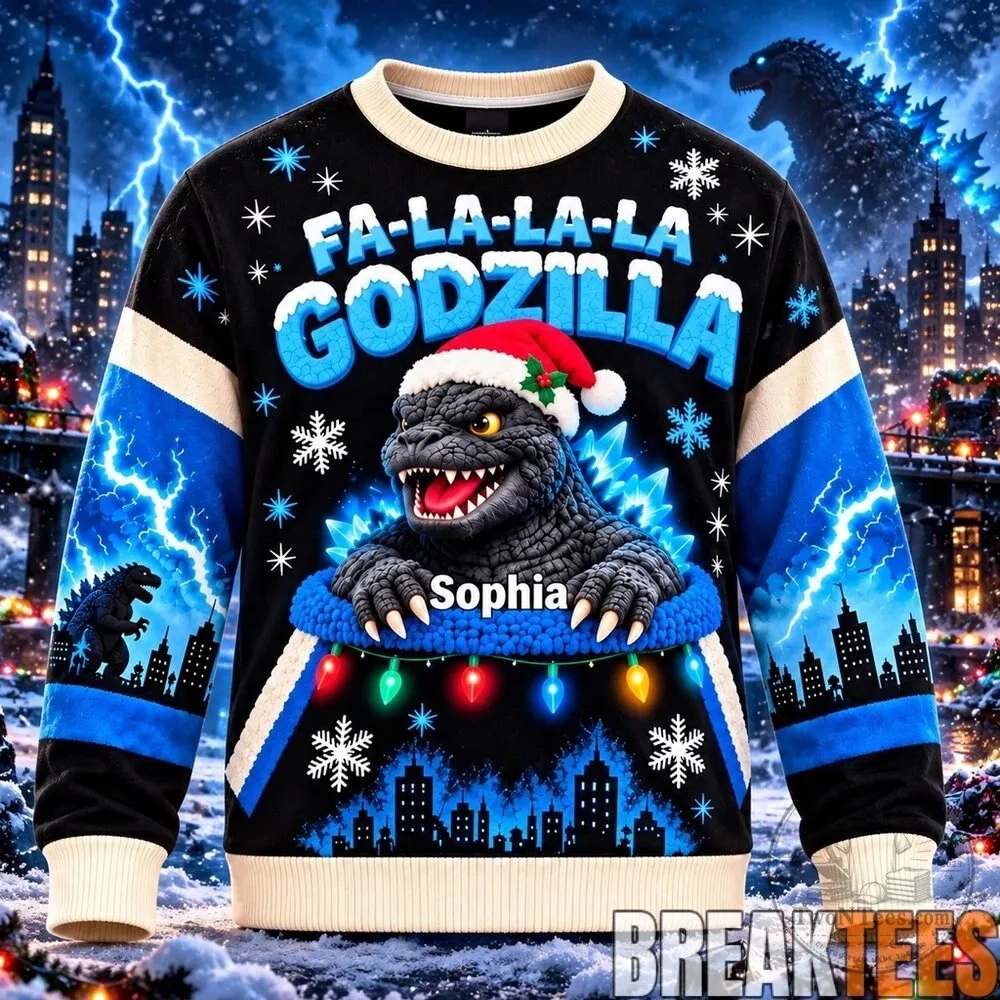 Godzilla Fa La La La Christmas Holiday Ugly Sweater Personalized Sweatshirt