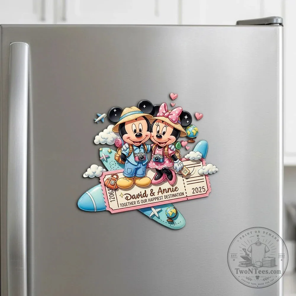 Personalized Mickey and Minnie Mouse Travel Couple Refrigerator Magnet