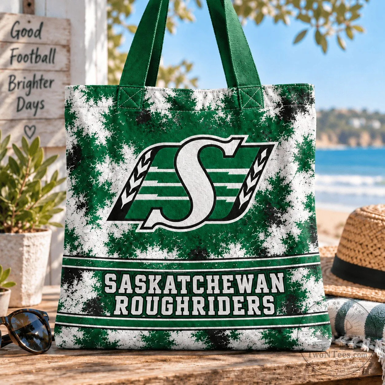 Saskatchewan Roughriders Football Team Logo Green White Black Tote Bag