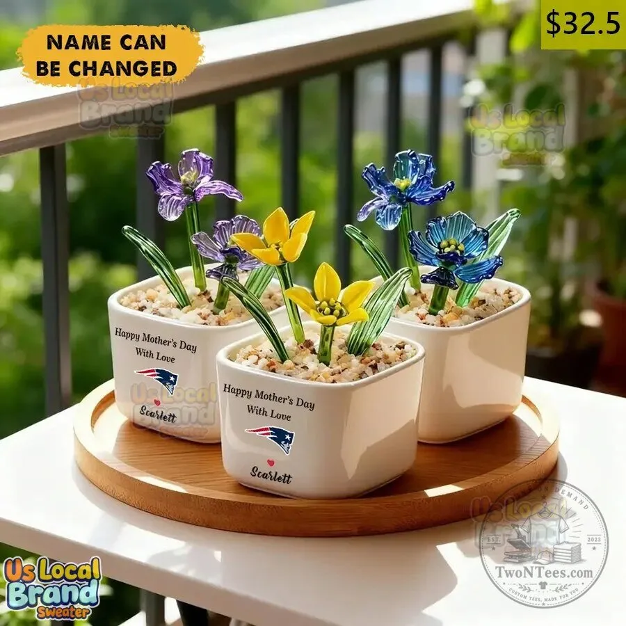 New England Patriots Birth Flower Glass Pot for Mother's Day Gift