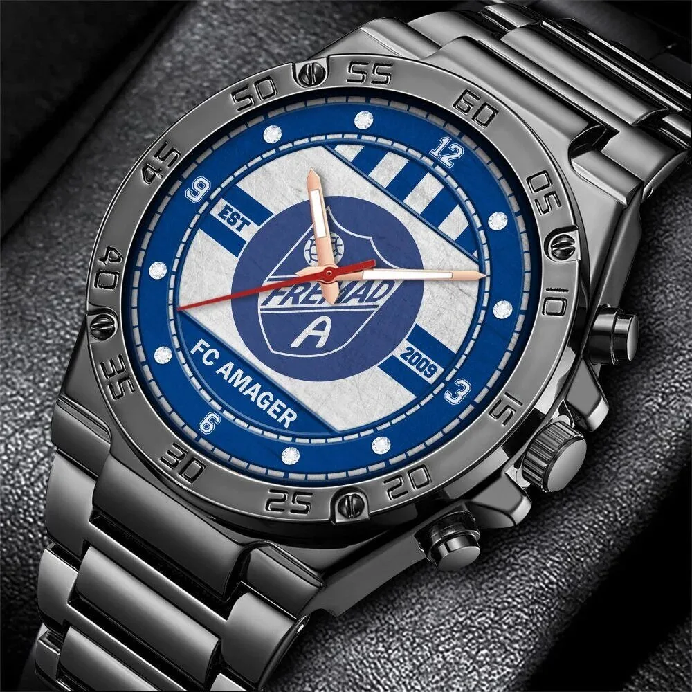 FC Amager Football Club Blue and White Logo Quartz Movement Watch