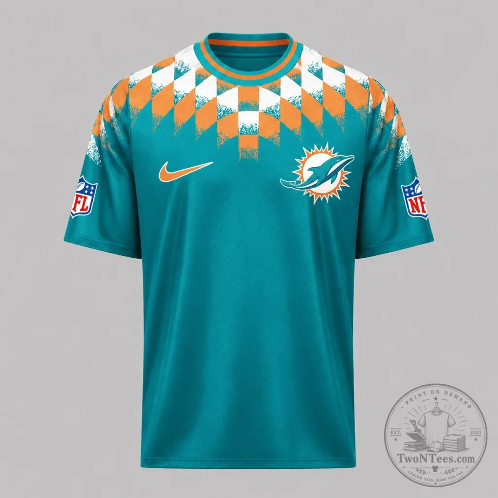 Miami Dolphins NFL Football Team Teal Orange Diamond Pattern Jersey Miami Dolphins NFL Football Team Teal Orange Diamond Pattern Jersey