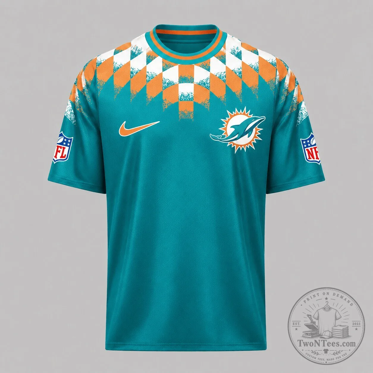 Miami Dolphins NFL Football Team Teal Orange Diamond Pattern Jersey