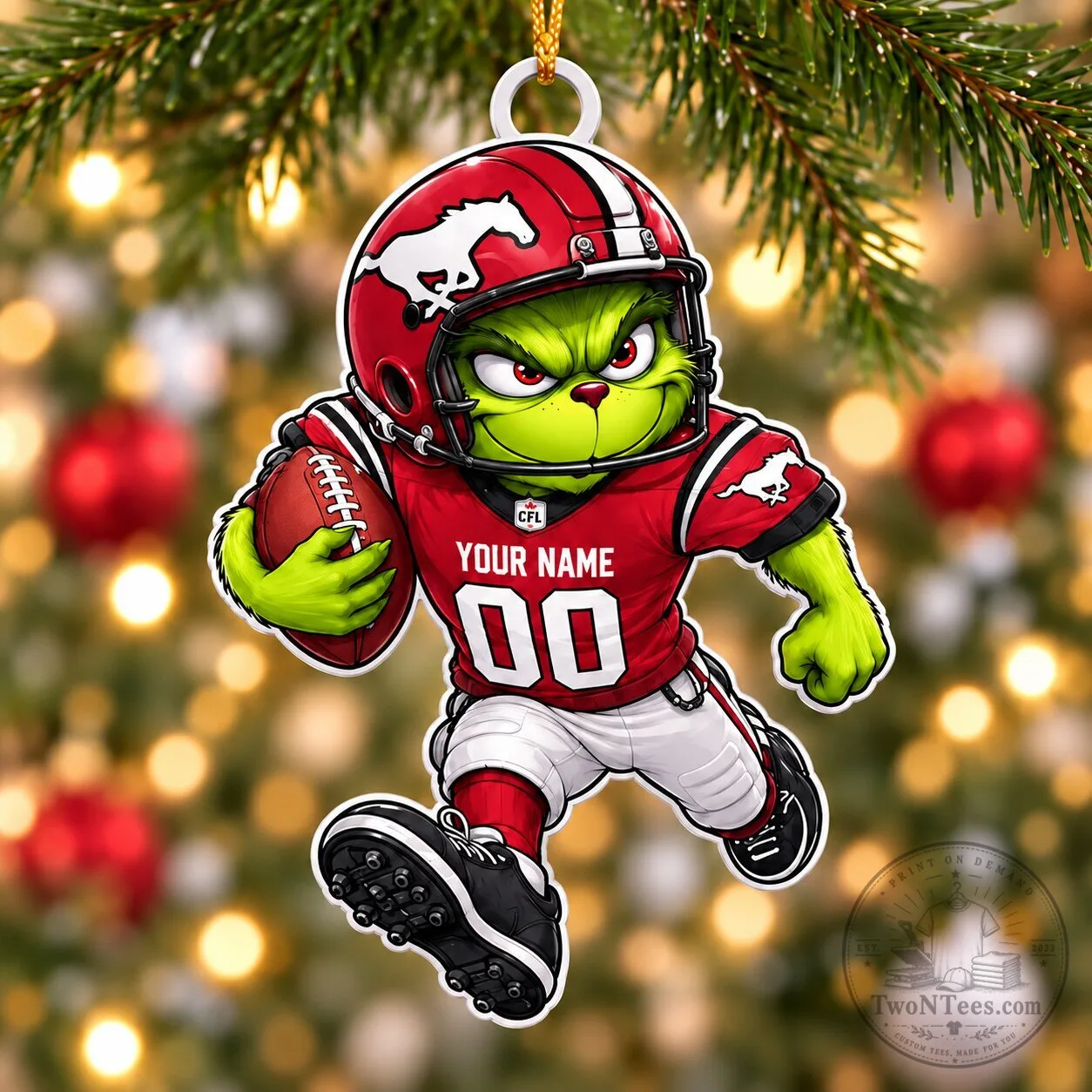 Calgary Stampeders Grinch Football Player Christmas Tree Ornament