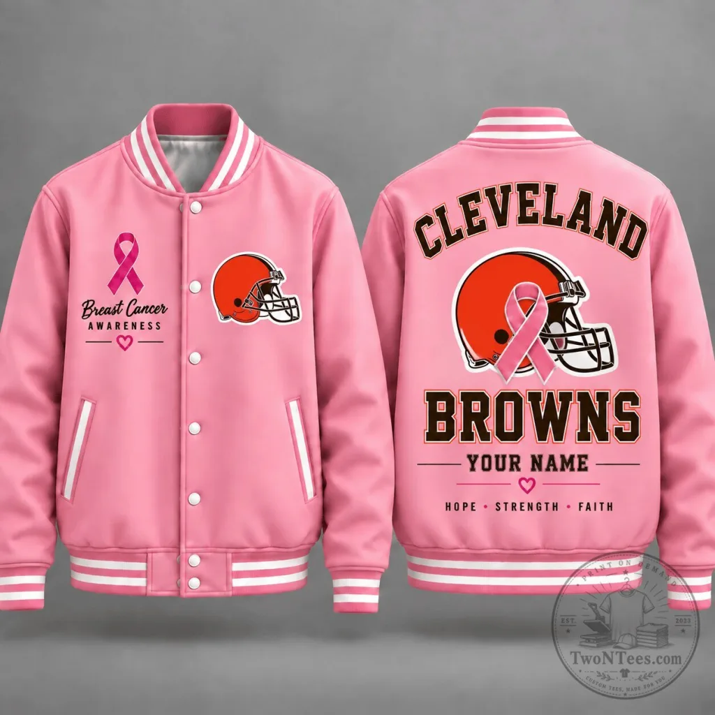 Cleveland Browns Breast Cancer Awareness Personalized Varsity Jacket Cleveland Browns Breast Cancer Awareness Personalized Varsity Jacket