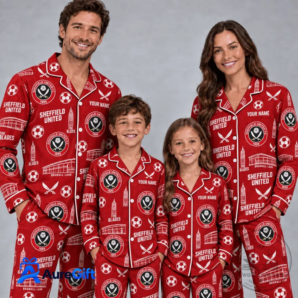Sheffield United Football Club Personalized Family Matching Christmas Pajamas Sheffield United Football Club Personalized Family Matching Christmas Pajamas