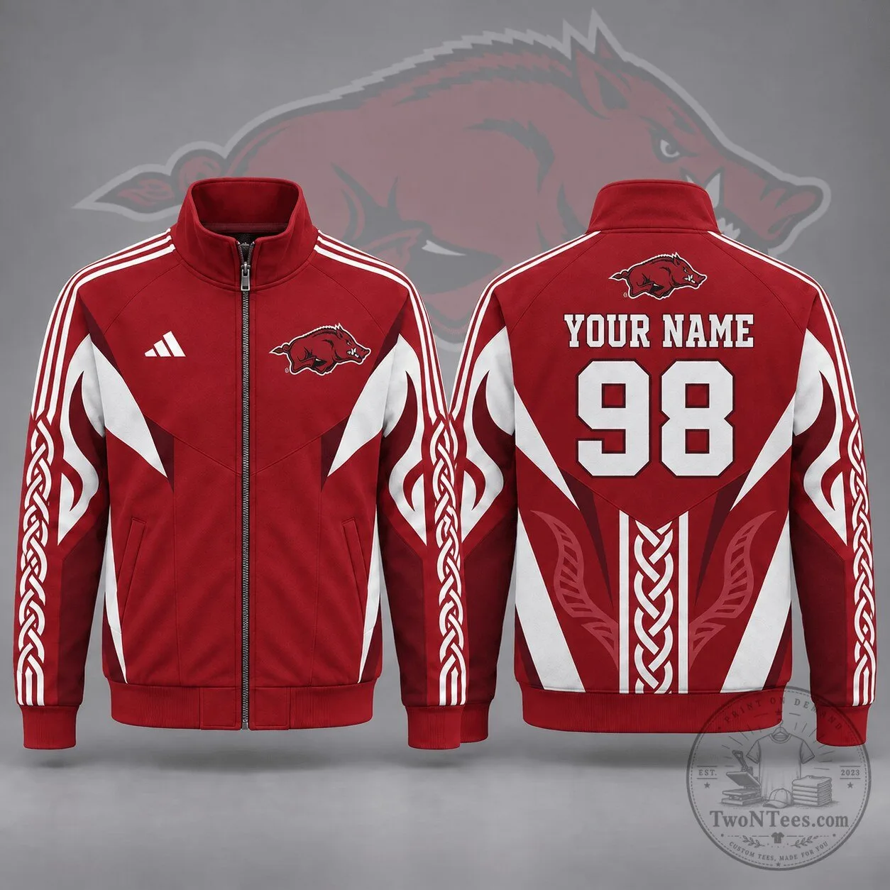 Arkansas Razorbacks Personalized Heritage Stripe Full Zip Track Jacket