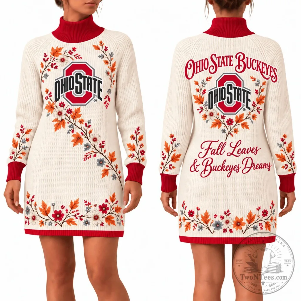 Ohio State Buckeyes Fall Leaves and Buckeyes Dreams Sweater Dress Ohio State Buckeyes Fall Leaves and Buckeyes Dreams Sweater Dress