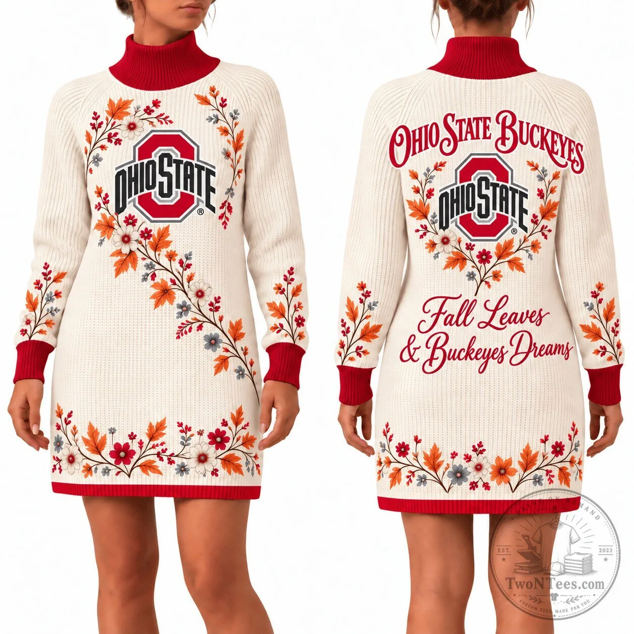 Ohio State Buckeyes Fall Leaves and Buckeyes Dreams Sweater Dress