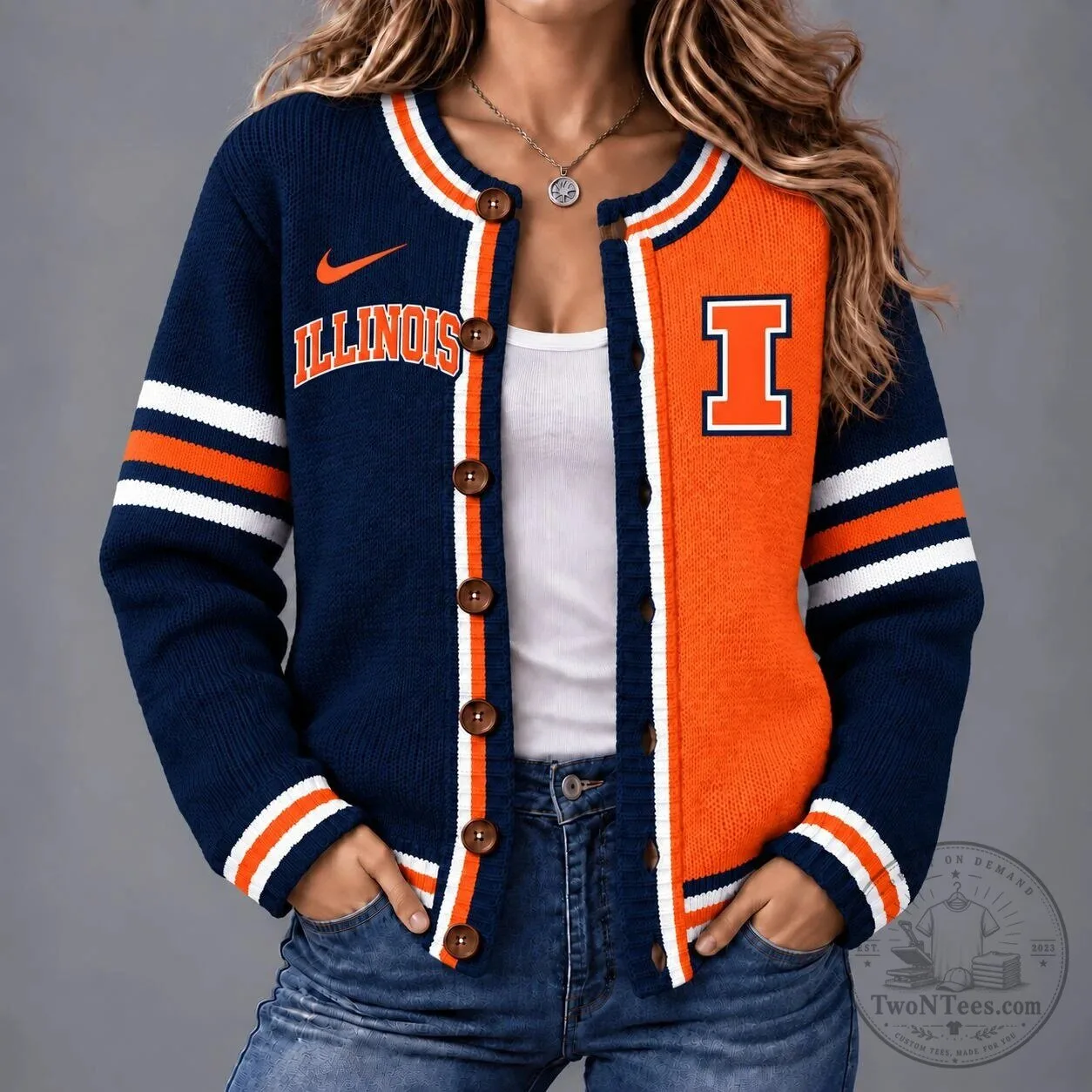 Illinois Fighting Illini NCAA Game Ready Split Color Cardigan Sweater 1 Illinois Fighting Illini NCAA Game Ready Split Color Cardigan Sweater