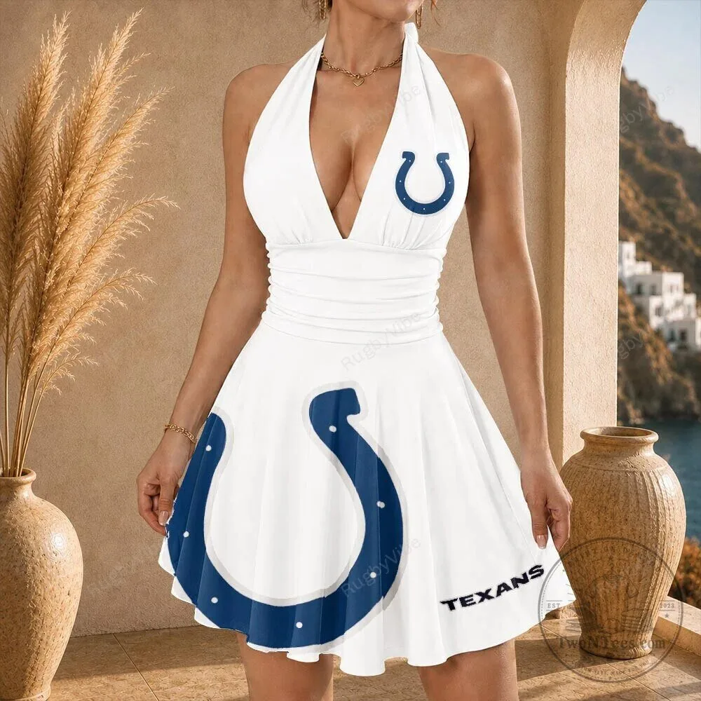 Indianapolis Colts Football Team Logo White Halter Neck Mini Dress 1 Indianapolis Colts Football Team Logo White Halter Neck Mini Dress