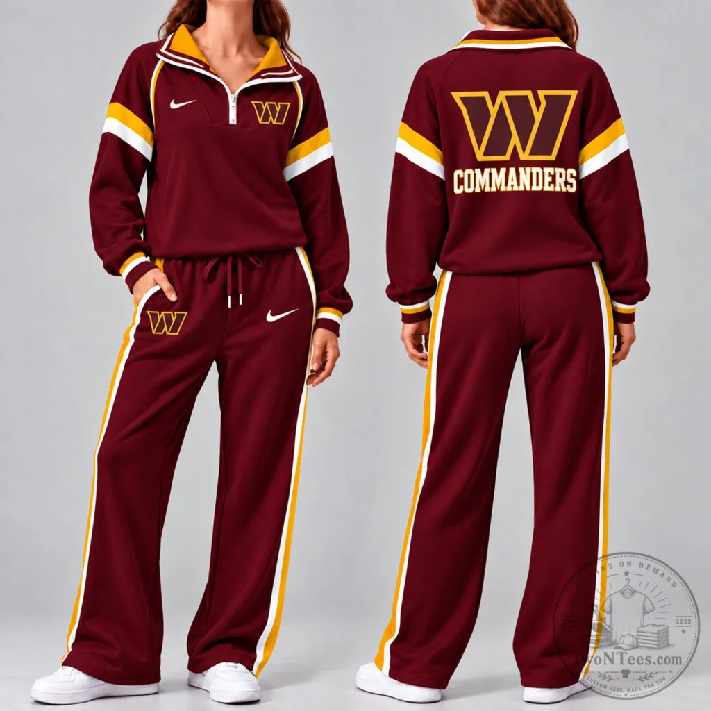 Washington Commanders Women's Burgundy Quarter-Zip Pullover and Wide Leg Pants Set Washington Commanders Women's Burgundy Quarter-Zip Pullover and Wide Leg Pants Set