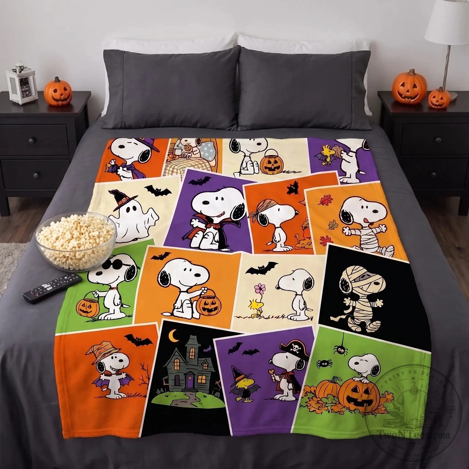 Snoopy Halloween Trick or Treat Patchwork Blanket 4 Snoopy Halloween Trick or Treat Patchwork Blanket