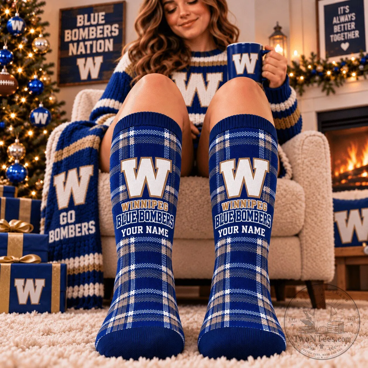 Winnipeg Blue Bombers Plaid Custom Name Football Team Fan Socks 1 Winnipeg Blue Bombers Plaid Custom Name Football Team Fan Socks