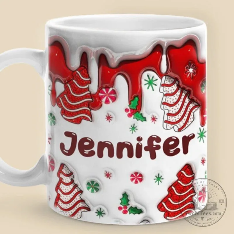Personalized Christmas Tree Cookie Hot Cocoa Drip White Ceramic Mug