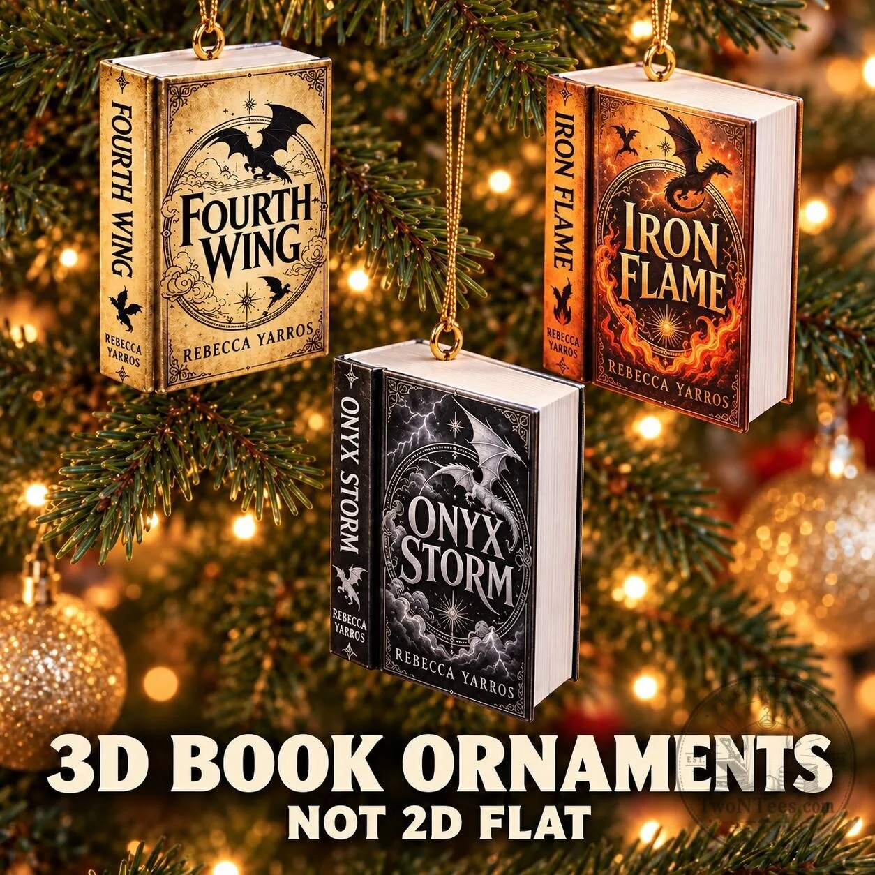 Fourth Wing Iron Flame Onyx Storm Book Christmas Ornament Set, Fantasy Dragon Lover Gift 3 Fourth Wing Iron Flame Onyx Storm Book Christmas Ornament Set, Fantasy Dragon Lover Gift