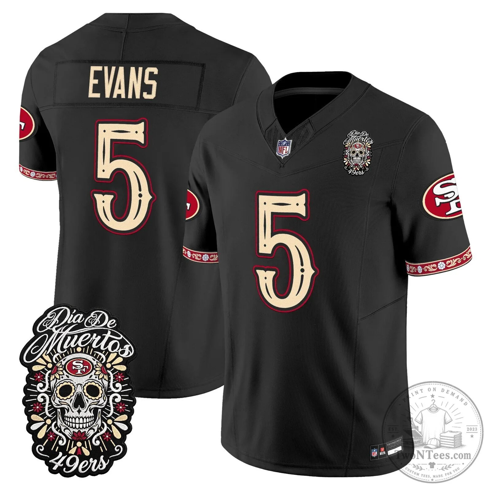 San Francisco 49ers Fred Warner Día de los Muertos Football Jersey 41 San Francisco 49ers Fred Warner Día de los Muertos Football Jersey