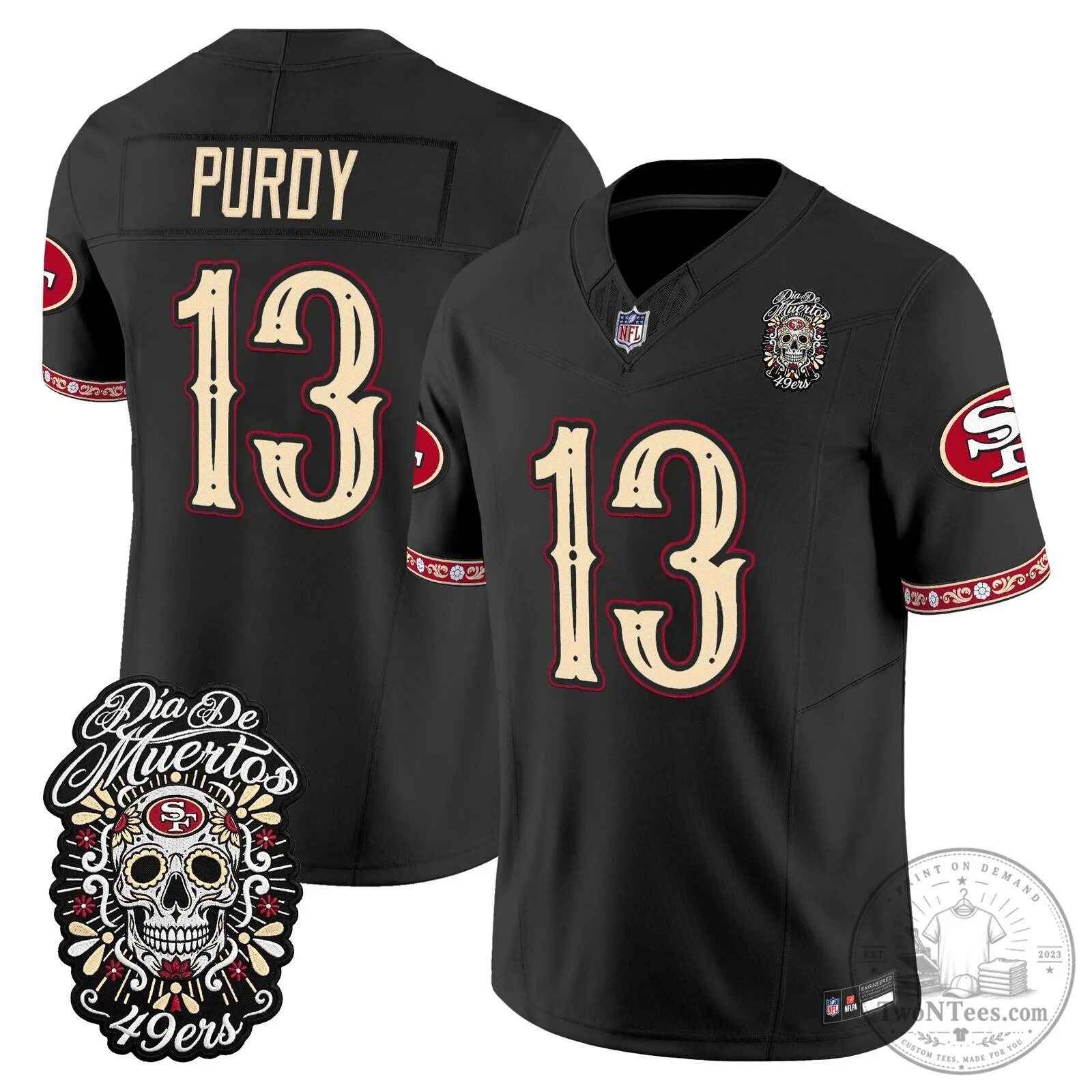 San Francisco 49ers Fred Warner Día de los Muertos Football Jersey 42 San Francisco 49ers Fred Warner Día de los Muertos Football Jersey
