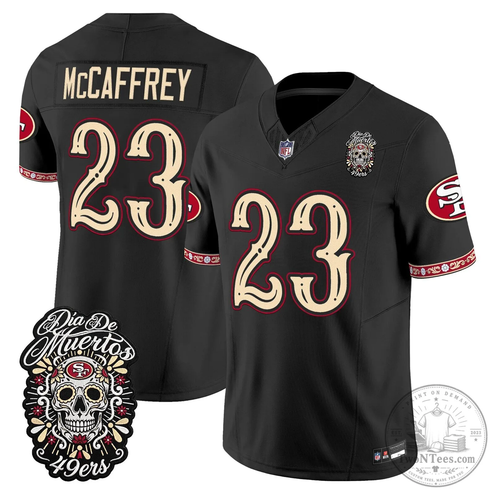San Francisco 49ers Fred Warner Día de los Muertos Football Jersey 43 San Francisco 49ers Fred Warner Día de los Muertos Football Jersey