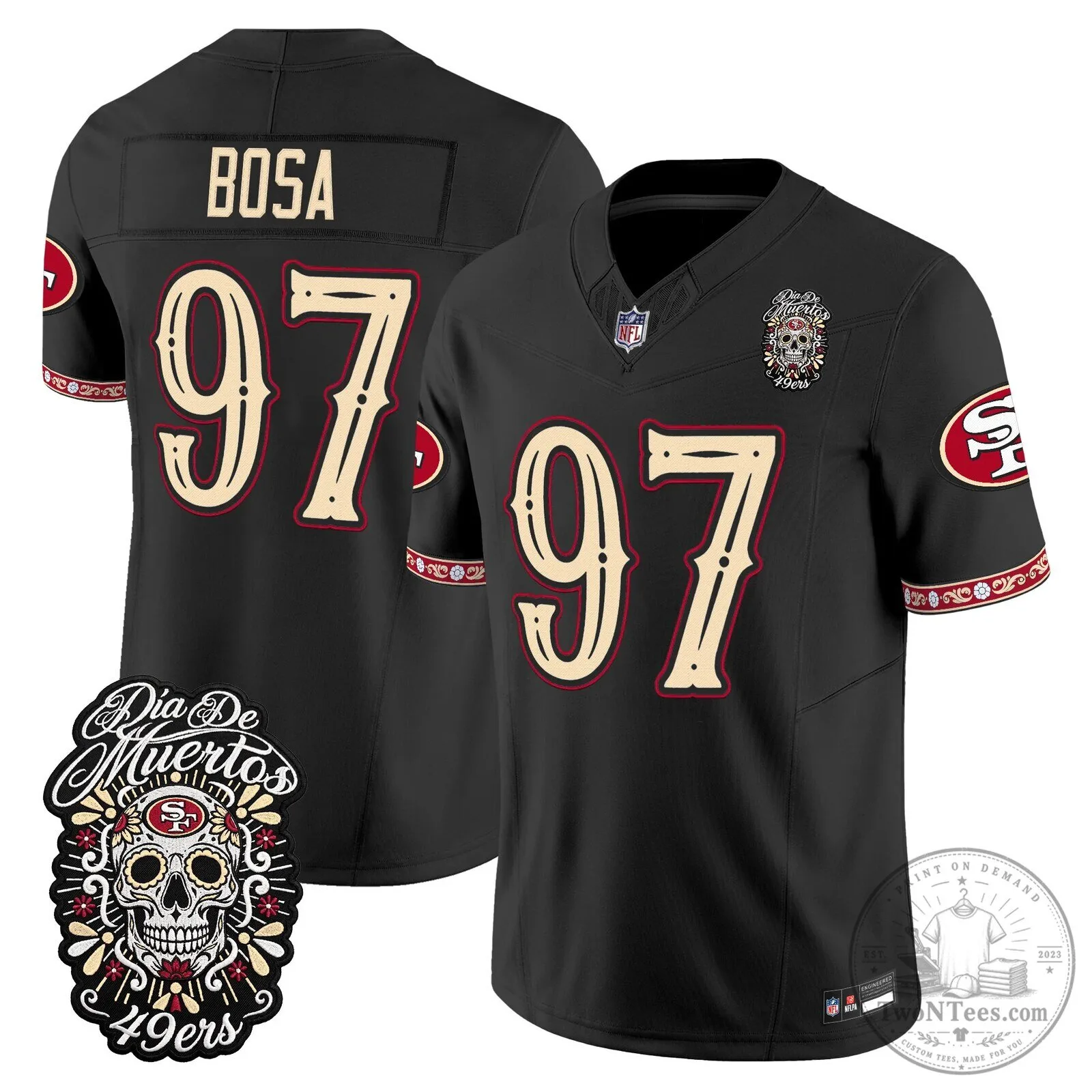 San Francisco 49ers Fred Warner Día de los Muertos Football Jersey 47 San Francisco 49ers Fred Warner Día de los Muertos Football Jersey